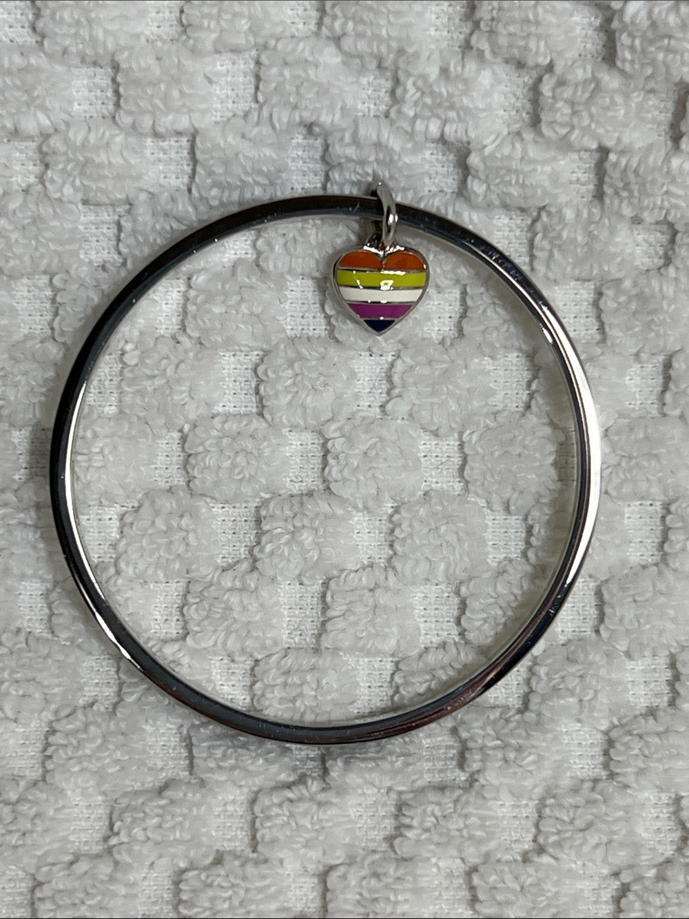 Coach Legacy Striped Heart Charm Blue / Silver Bangle Bracelet